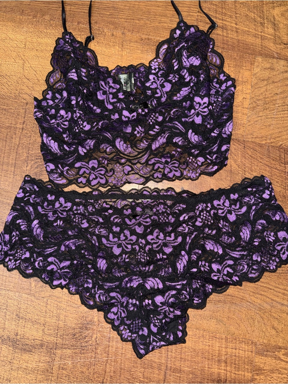 Frederick's of Hollywood Black & Purple Lace Bralette Set